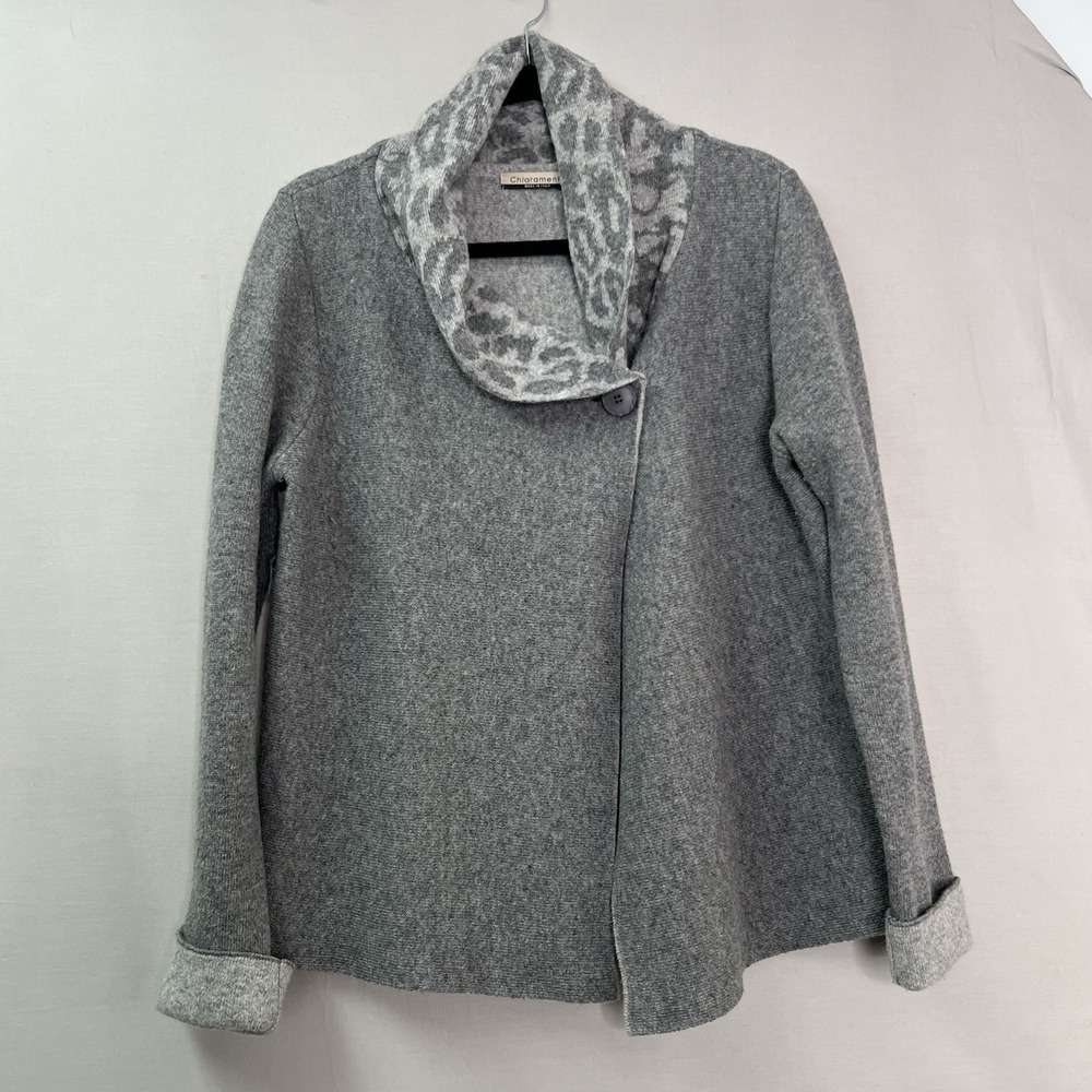 Chiaramente Italy Women Sz‎ M Gray Cape Cardigan One Button Front Wool Blend